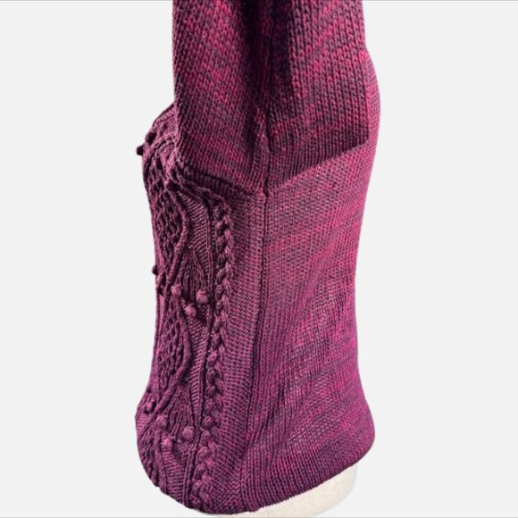 VTG Gina Peters Burgundy Cable Knit Roll Neck Bobble Sweater (Size M) - Picture 4 of 13